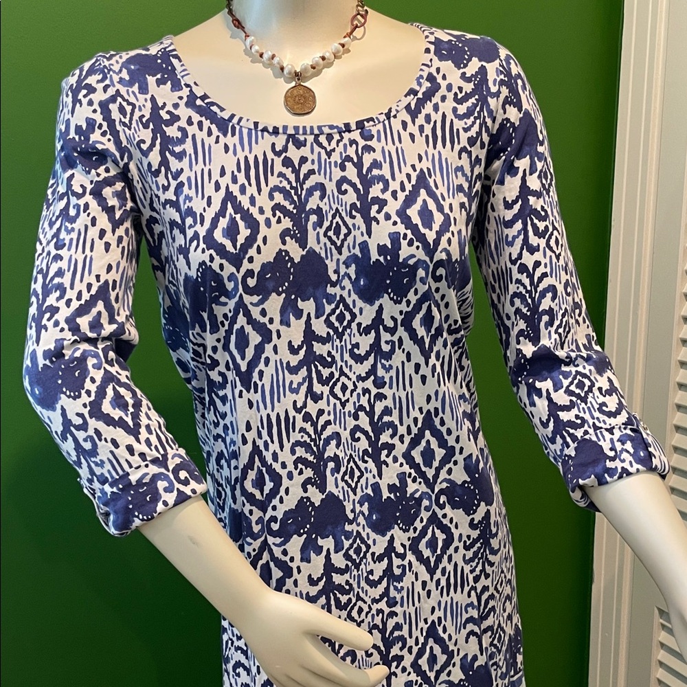 Lilly Pulitzer Navy and White Batik Print Dress with Pink Details